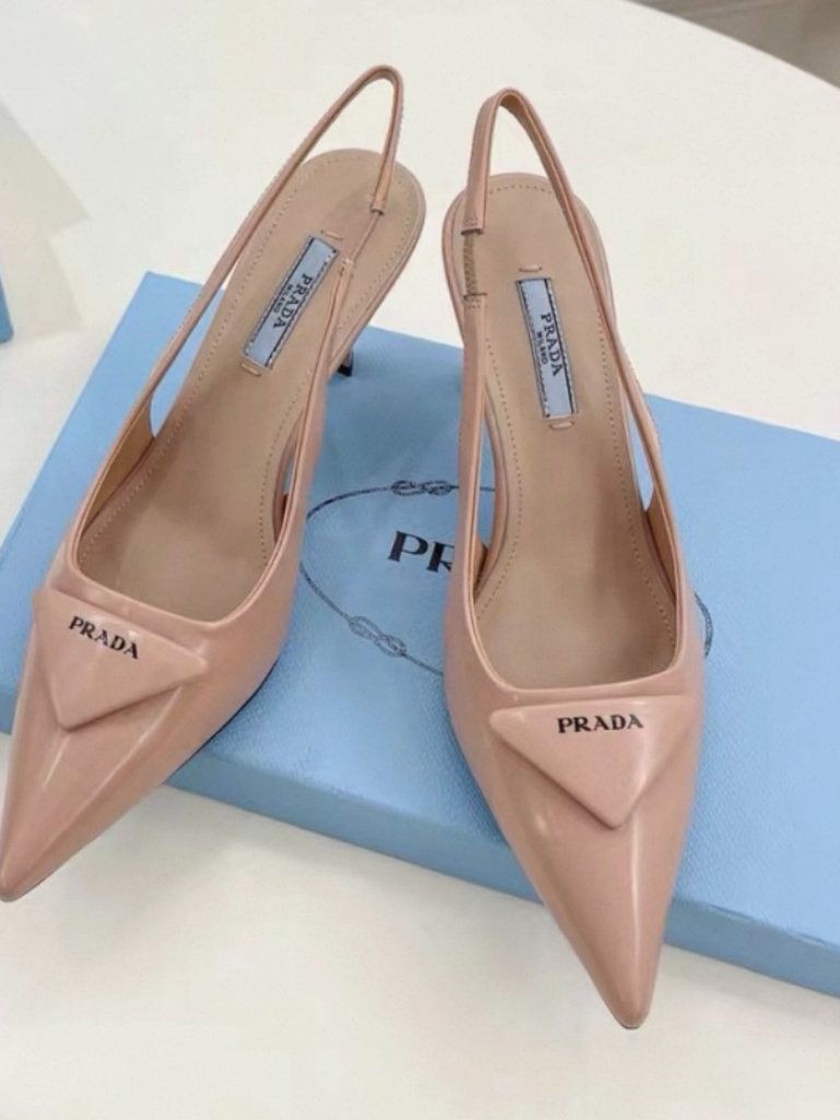 Prada Nude Patent Leather Slingback Heels